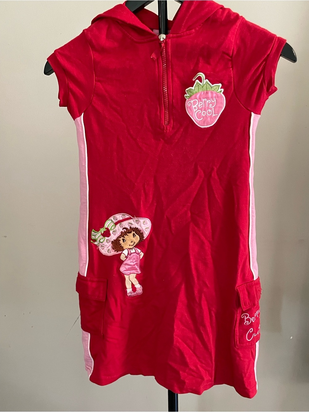Vintage Y2K Strawberry Shortcake Berry Cool Hooded Cargo Dress Girls 7/8 Rare